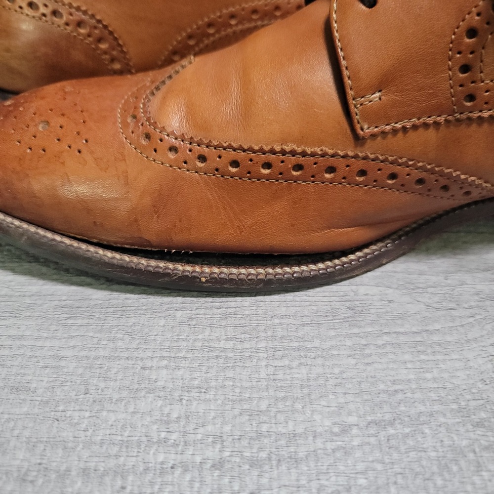 Cole Haan C24116 Wingtip Oxford Mens 11 M British Tan Leather Brogue Dress Shoes - Picture 7 of 11